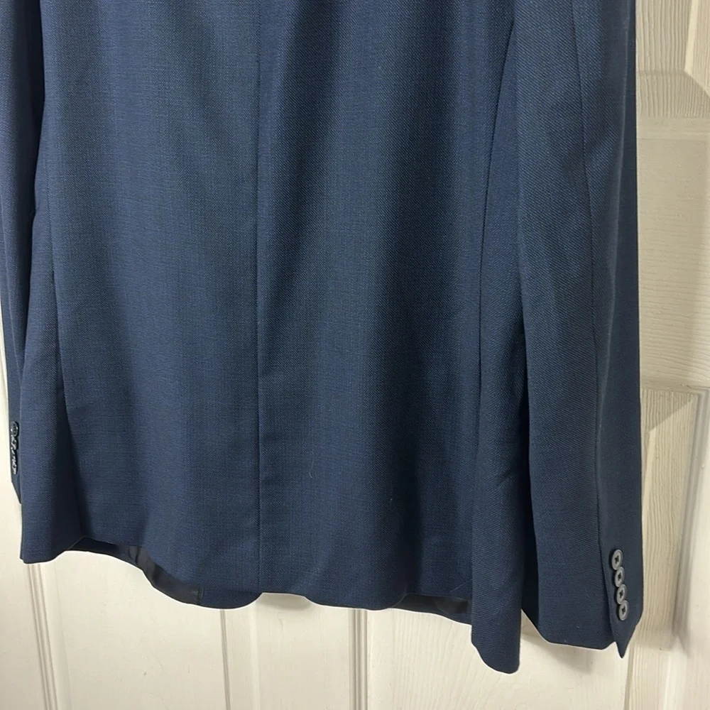 CALVIN KLEIN Blue double breasted 100% wool blazer natural stretch size 44L